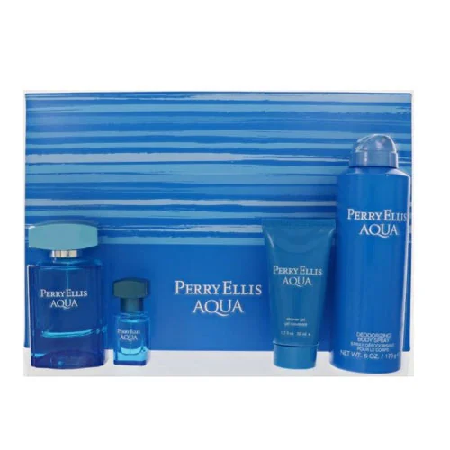 Presentación de PERRY ELLIS AQUA (4PC) 3.4 OZ/100 ML / 3.4 OZ/100 ML DEO BODY SPRAY / 3.4 OZ/100 ML SG...