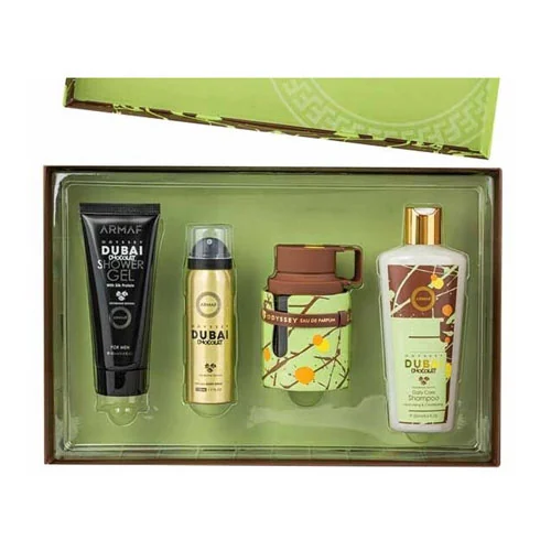 Presentación de SET ARMAF ODYSSEY DUBAI CHOCOLATE GOURMAND MEN ( 4 PC ) 3.4 OZ EDP SP / 3.4 OZ GEL ...