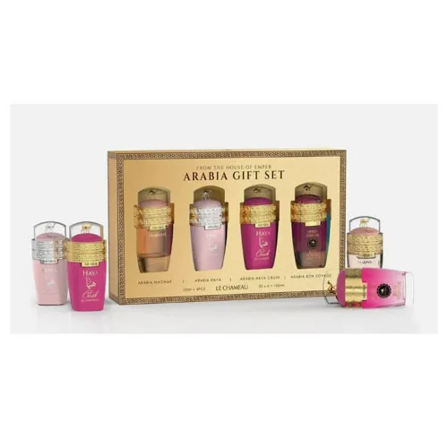 Presentación de SET LE CHAMEAU ARABIA POUR FEMME ( 4 PC )MADAME,HAYA,HAYA CRUSH,BON VOYAGE 0.845 OZ EDP...