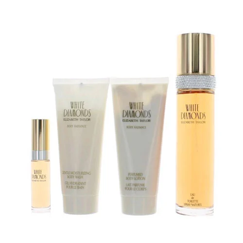 Presentación de SET ELIZABETH TAYLOR WHITE DIAMOND WOMEN (4 PC ) 3.4 OZ EDT SP /3.4 POZ BL / 3.4 OZ S...
