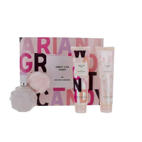 Presentación de SET ARIANA GRANDE SWEET CANDY WOMEN ( 3 PC ) 3.4 OZ EDP \ 3.4 OZ BL\ 3.4 OZ SG