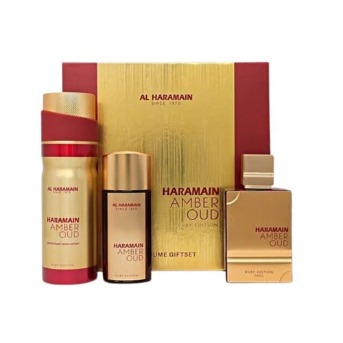 Presentación de SET AL HARAMAIN AMBER OUD RUBY UNISEX EDITION GIFT ( 3 PC )2.5 OZ EDP SP /1.2 OZ EDP /...